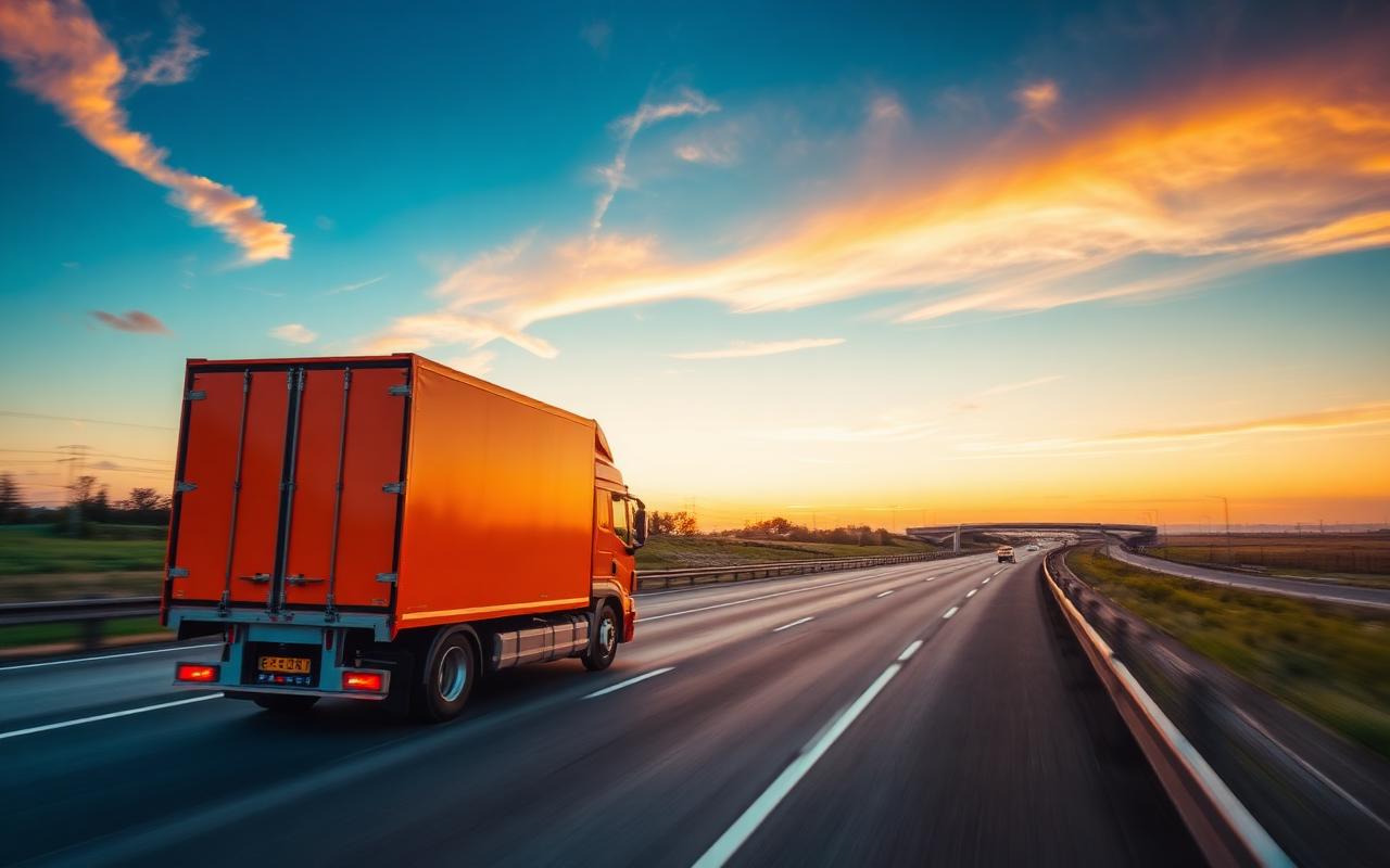 Collicare delivery truck on the road at sunset